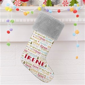 Whimsical Winter Personalized Grey Faux Fur Christmas Stocking