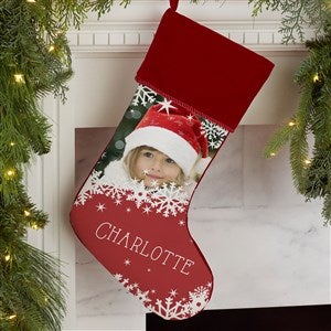 Snowflake Personalized Burgundy Christmas Photo Stocking - Unique Christmas Gifts & Décor