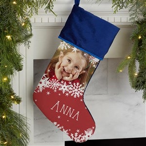 Snowflake Personalized Blue Christmas Photo Stocking