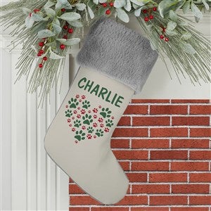 Paws On My Heart Personalized Grey Faux Fur Christmas Stocking