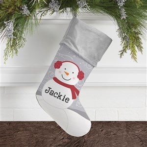 Snowman Family Personalized Grey Christmas Stocking