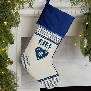 Nordic Noel Personalized Blue Christmas Stocking