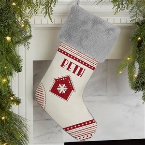 Nordic Noel Personalized Grey Faux Fur Christmas Stocking