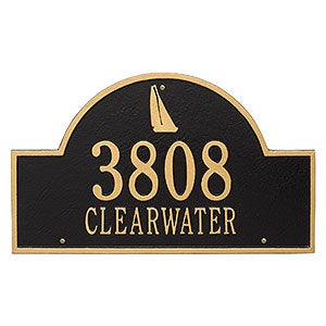 Sailboat Arch Personalized Aluminum Wall Plaque - Black & Gold