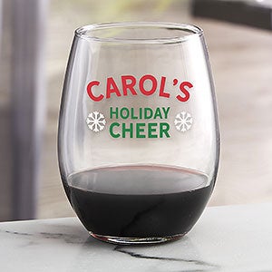 Holiday Cheer Personalized Christmas Stemless Wine Glass