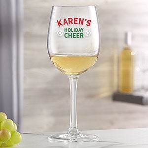Holiday Cheer Personalized Christmas White Wine Glass