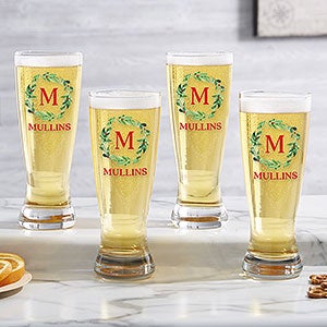 Holiday Monogram Wreath Personalized Pilsner Beer Glass