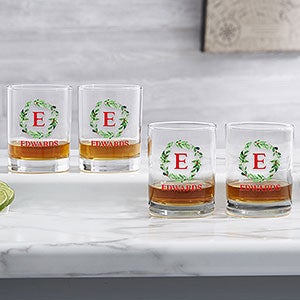 Holiday Monogram Wreath Personalized Whiskey Glasses