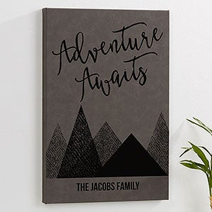 Adventure Awaits Personalized Leatherette Wall Decor - Charcoal