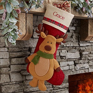 Reindeer Cheerful Holiday Personalized Christmas Stocking - #24806-R