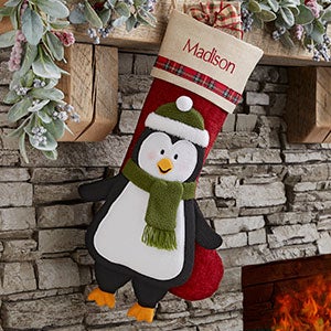 Penguin Cheerful Holiday Personalized Christmas Stocking - #24806-P