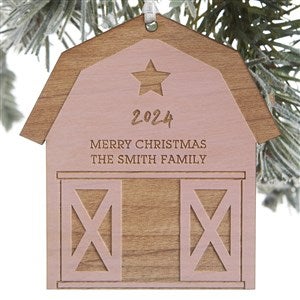 Christmas Barn Personalized Pink Stain Wood Ornament