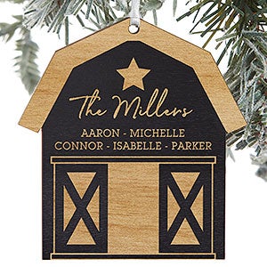 Christmas Barn Personalized Black Stain Wood Ornament