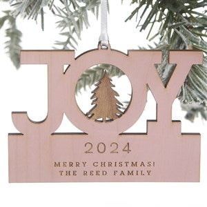 Family Joy Personalized Pink Stain Wood Ornament