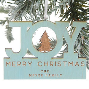Family Joy Personalized Blue Stain Wood Ornament