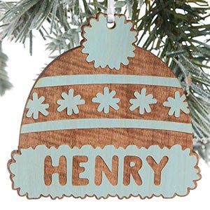 Family Winter Hat Engraved Wood Ornament- Blue Stain - #24815-B