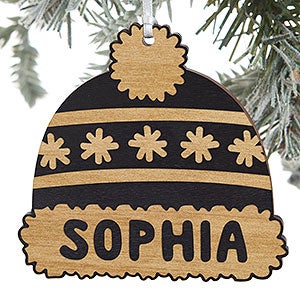 Family Winter Hat Engraved Blue Stain Wood Ornament