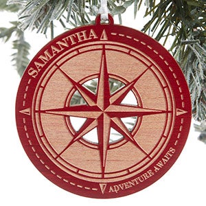 Wood Compass Engraved Ornament- Red Maple - #24816-R