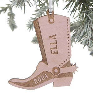Western Boot Engraved Wood Ornament- Pink Stain - #24817-P