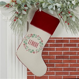 Christmas Wreath Personalized Burgundy Christmas Stocking