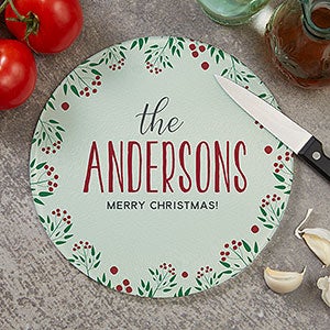 Christmas Wreath Personalized 8-inch Round Glass Cutting Board