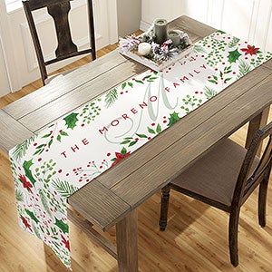 Holly Berry Personalized Christmas Table Runner - 16x96