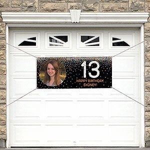 Confetti Personalized Photo Birthday Banner - 20x48
