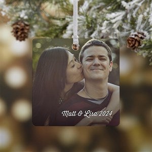 Cute Couple Photo Personalized Square Ornament- 2.75 Metal - 1 Sided