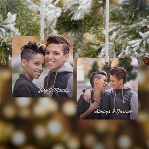 Cute Couple Photo Personalized Square Ornament- 2.75 Metal - 2 Sided