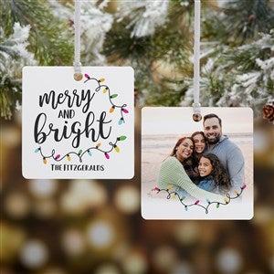 Merry & Bright Personalized Square Ornament - Metal - 2 Sided