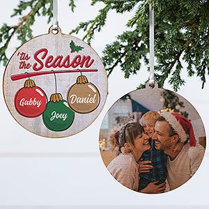 'Tis the Season Personalized Wood Photo Ornament