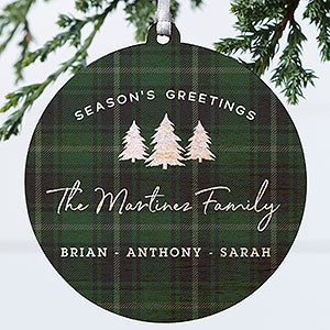 Christmas Plaid Personalized Wood Ornament