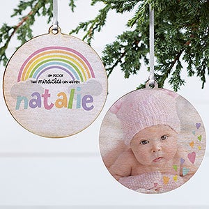 Rainbow Baby Personalized Wood Photo Ornament