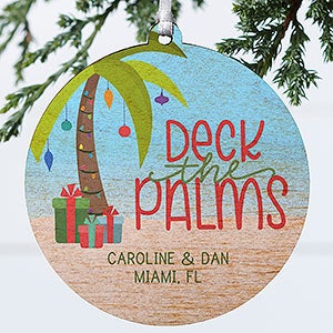 Tropical Greetings Personalized Wood Ornament