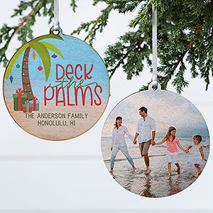 Tropical Greetings Personalized Wood Photo Ornament