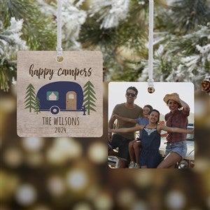 Happy Camper Personalized Square Photo Ornament Metal - 2 Sided