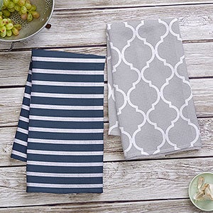 Coastal Chic Personalized Patterned Waffle Weave Kitchen Towels