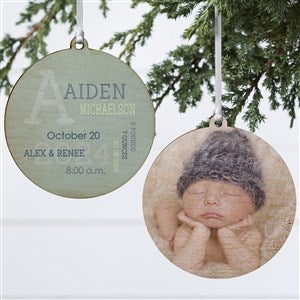 All About Baby Boy Personalized Wood Photo Ornament