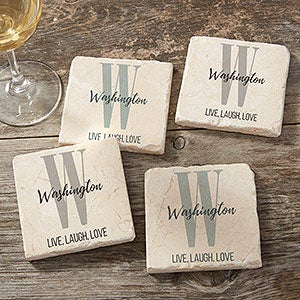Farmhouse Initial Personalized Tumbled Stone Coasters - Set of 4