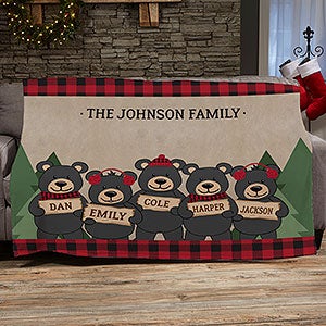 Holiday Bear Family Personalized 60x80 Fleece Blanket