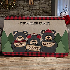 Holiday Bear Family Personalized 60x80 Sherpa Blanket