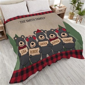 Holiday Bear Family Personalized 90x108 Plush King Fleece Blanket
