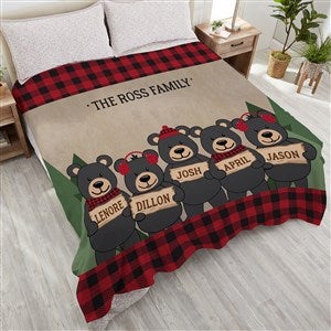 Holiday Bear Family Personalized 90x90 Plush Queen Fleece Blanket