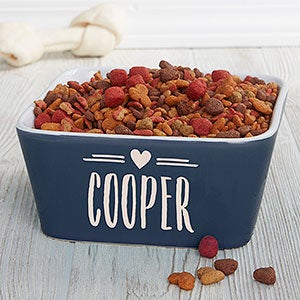 Pet Icon Personalized Ceramic Square Dog Bowl- Navy