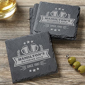 Watering Hole Engraved Slate Coasters - Set of 4