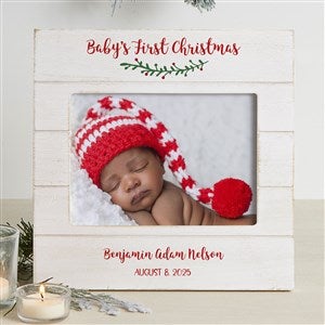Holly Branch Baby's First Christmas Personalized Shiplap Frame 5x7 Horizontal
