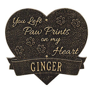 Paw Print Heart Personalized Pet Memorial Plaque - Black & Gold
