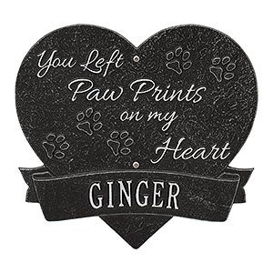Paw Print Heart Personalized Pet Memorial Plaque - Black & Silver