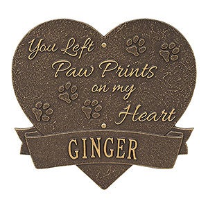 Paw Print Heart Personalized Pet Memorial Plaque - Bronze & Gold