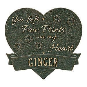 Paw Print Heart Personalized Pet Memorial Plaque - Green & Gold